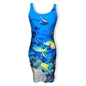 90’s Vintage Fish Aquarium Printed Tank Dress Sz M